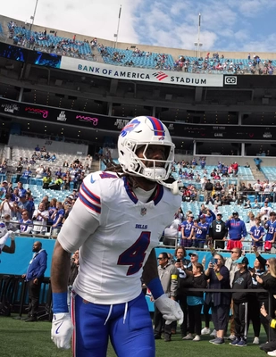 James Cook takes the field before the game of his life in Carolina. 2 rushing TDs, 216 yards on 19 attempts for a yards/carry of 11.4.