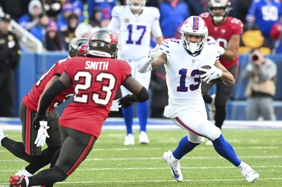 Gabe Davis digs for more yards after this 4th quarter catch. As soon as he got back in the starting line up, it seems like #13 helped Josh Allen find missing Mojo.