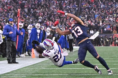 Consummate Pro Tre White Intercepted This Drake Maye Arm Punt Intended For Former Bill Shoeless Mack Hollins