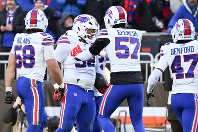 AJ, Matt Milano, & Christian Benford Celebrate With Daquan Jones After His 3rd Qtr INT