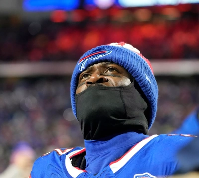 Tre White pauses on his way off the field to watch the stadium tribute video the Bills showed after the game. Easy to see it was a very emotional moment for White, who returned to the Bills this year and played a prominent part in their secondary again.
