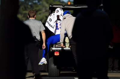 In a scene no one wanted to see, Gabe Davis rides the cart off the field after his 4th quarter, season-ending knee injury. Jacksonville has to be about the unluckiest place for him.