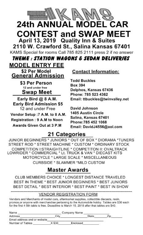 KAMS 24th Annual Model Car Contest and Swapmeet