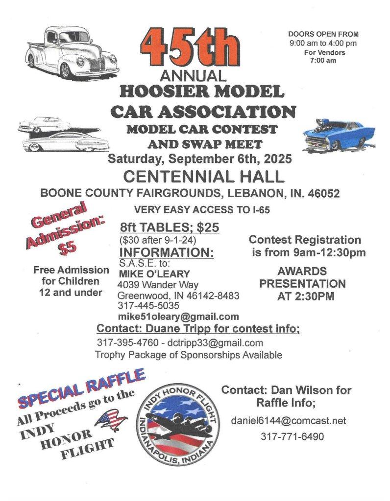 45th Annual Hoosier Model Car Association (HMCA) Model Car Contest and Swap Meet