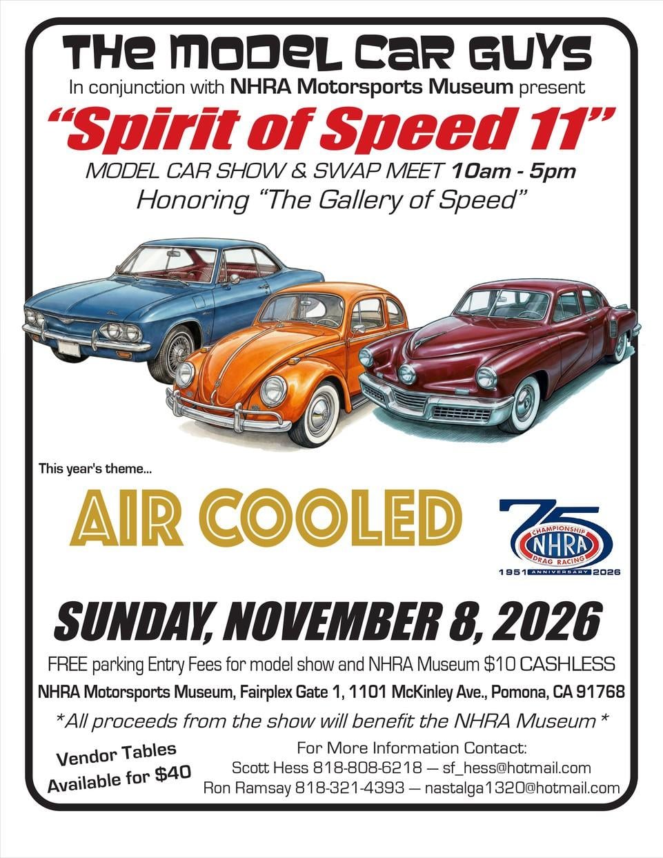 Spirit of Speed 11 - November 8, 2026 at NHRA Motorsport Museum, Pomona, CA